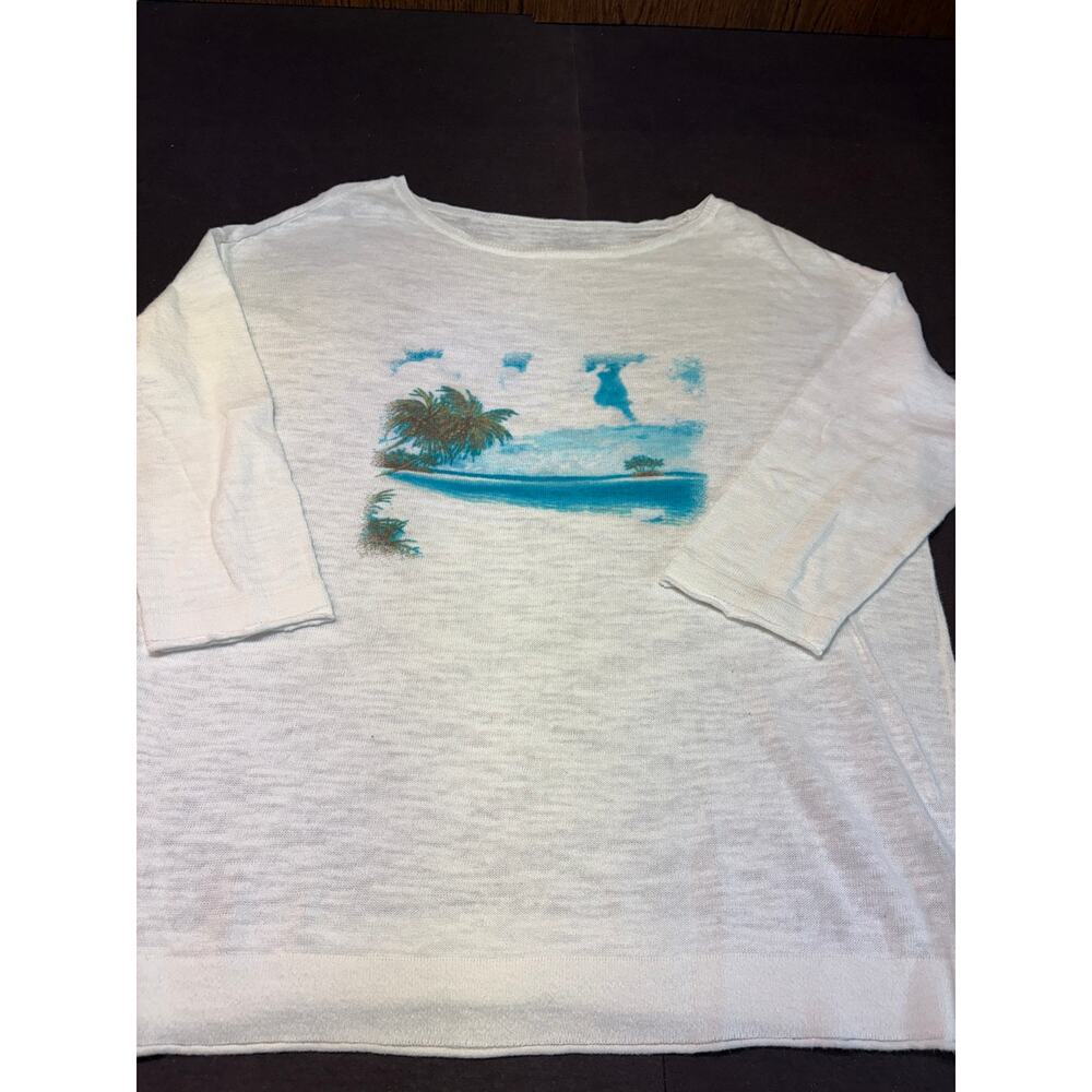 Linen Blend Costal Scene Lightweight 3/4 Length Sleeve Top Size S/M - Picture 6 of 7